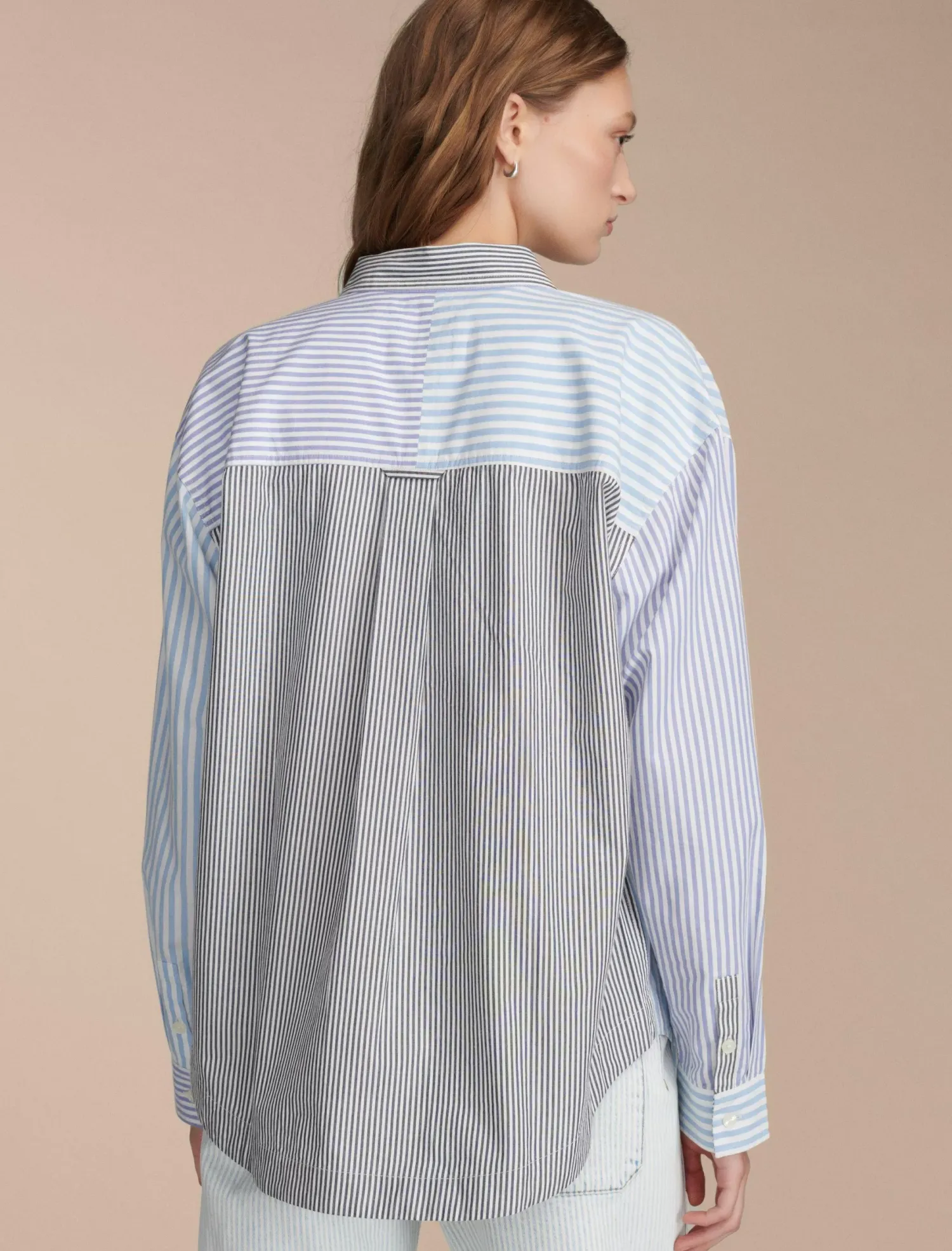 Lucky Brand stripe mix boyfriend prep shirt blue stripe mix*WOMEN Blouses