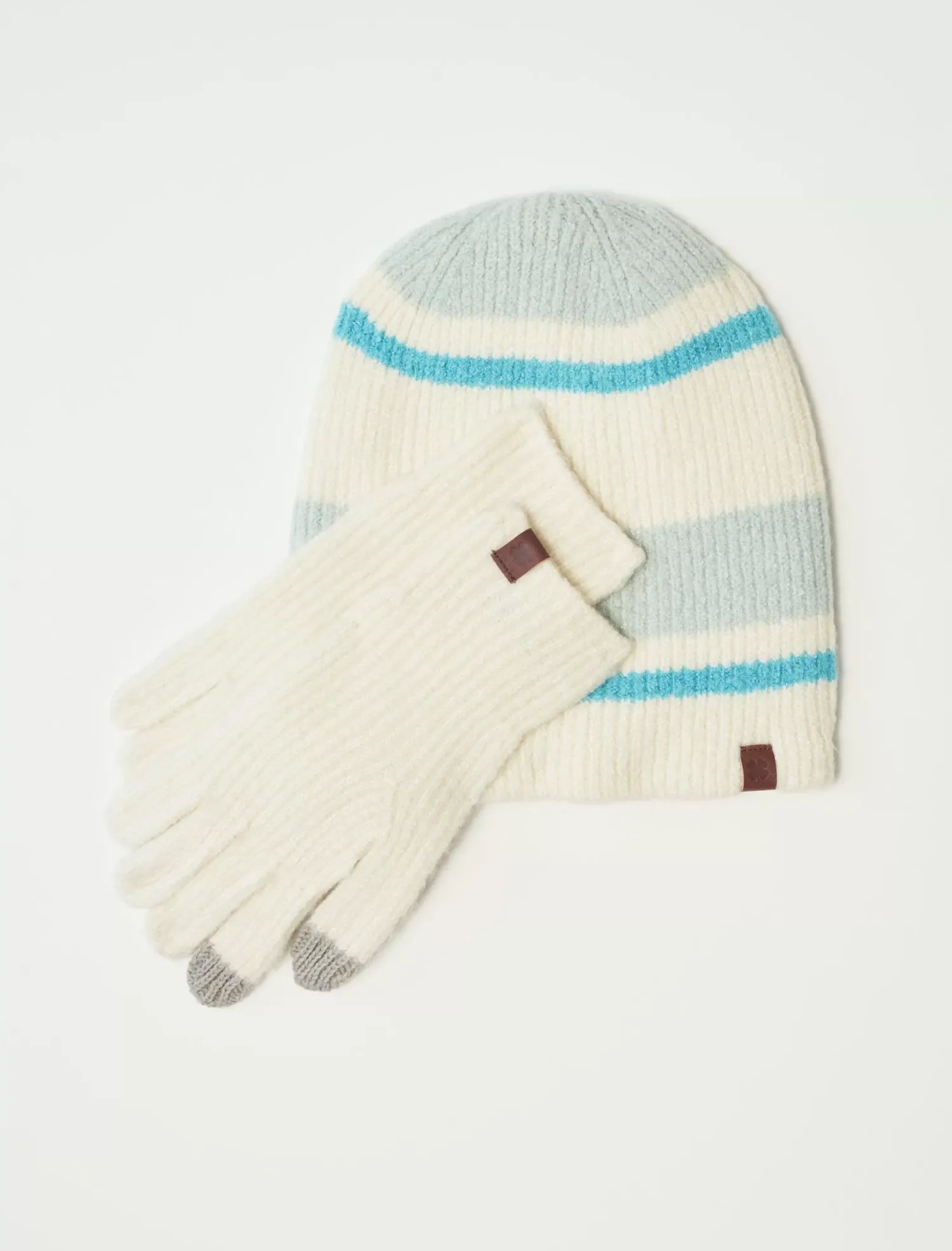 Lucky Brand striped beanie & glove set medium light green*WOMEN Gloves|Hats