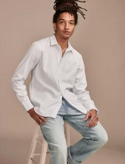 Lucky Brand striped one pocket long sleeve shirt white stripe*MEN Suit Separates|Button-Downs