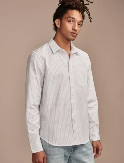 Lucky Brand striped one pocket long sleeve shirt white stripe*MEN Suit Separates|Button-Downs