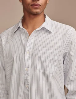 Lucky Brand striped one pocket long sleeve shirt white stripe*MEN Suit Separates|Button-Downs