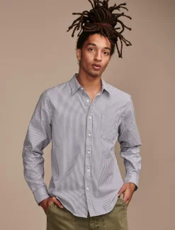 Lucky Brand striped one pocket long sleeve shirt blue stripe*MEN Suit Separates|Button-Downs
