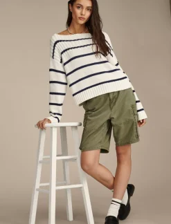 Lucky Brand striped pullover sweater tofu cadet navy str*WOMEN Sweaters & Sweatshirts