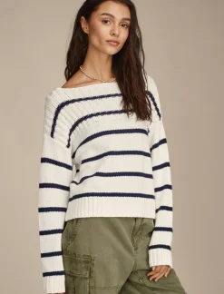 Lucky Brand striped pullover sweater tofu cadet navy str*WOMEN Sweaters & Sweatshirts