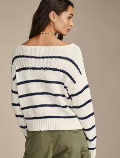 Lucky Brand striped pullover sweater tofu cadet navy str*WOMEN Sweaters & Sweatshirts