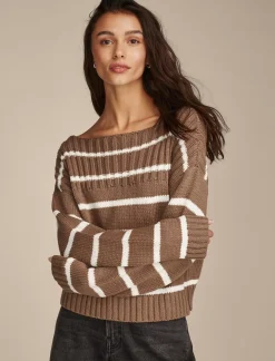 Lucky Brand striped pullover sweater shitake stripe*WOMEN Sweaters & Sweatshirts