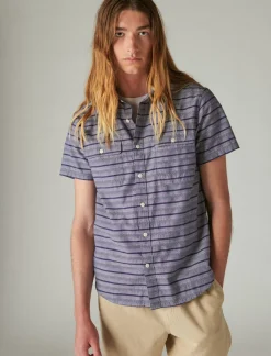 Lucky Brand striped short sleeve utility shirt blue stripe*MEN Button-Downs