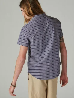 Lucky Brand striped short sleeve utility shirt blue stripe*MEN Button-Downs