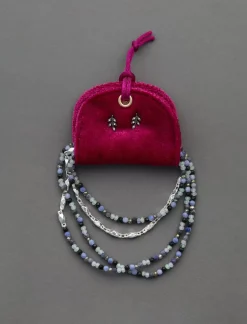 Lucky Brand stud earring & beaded necklace gift set silver*WOMEN Jewelry