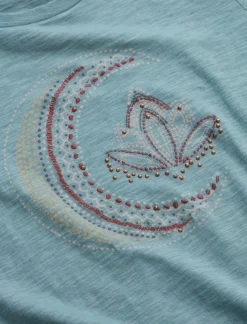 Lucky Brand studded moon classic crew blue mirage*WOMEN Graphic Tees