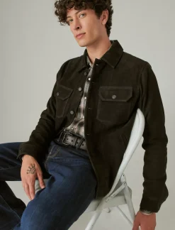 Lucky Brand suede military shirt jacket #001 black*MEN Jackets & Outerwear