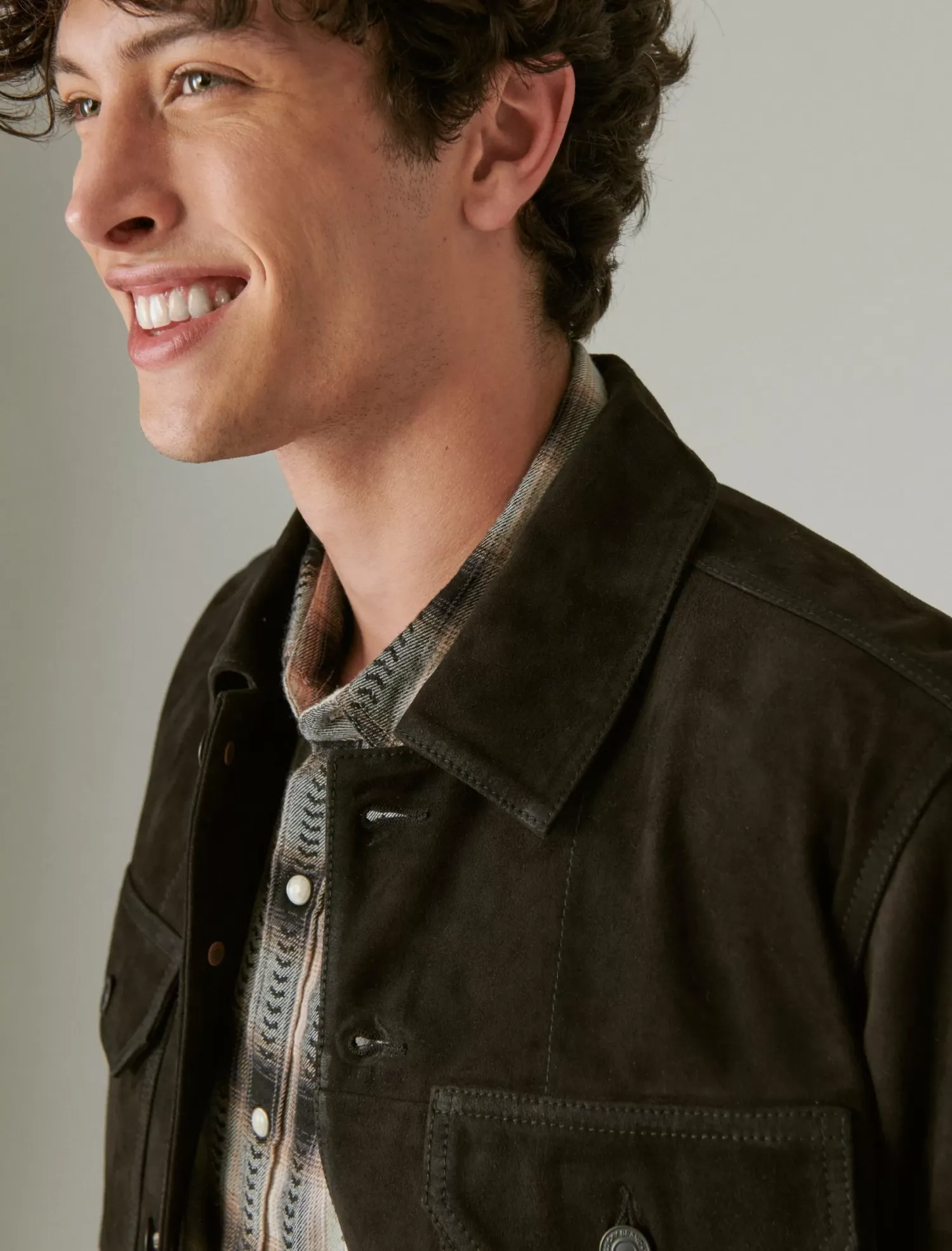 Lucky Brand suede military shirt jacket #001 black*MEN Jackets & Outerwear