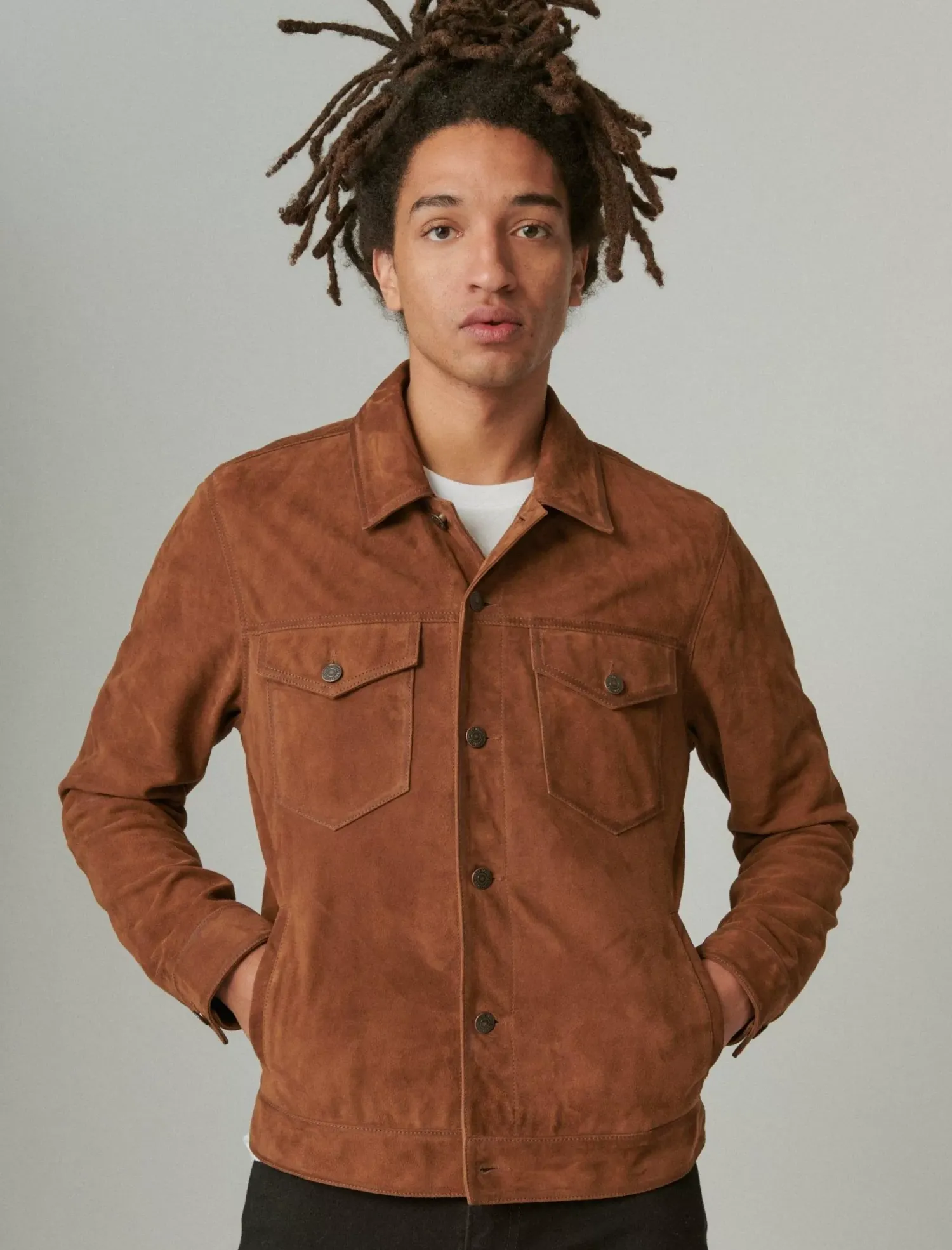 Lucky Brand suede trucker jacket dark tan*MEN Jackets & Outerwear
