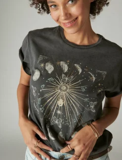 Lucky Brand sun boyfriend tee jet black*WOMEN Graphic Tees