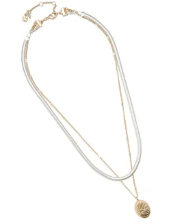 Lucky Brand sunshine etched locket layer necklace two tone*WOMEN Jewelry