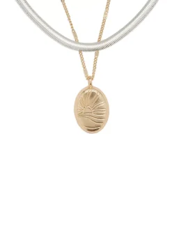 Lucky Brand sunshine etched locket layer necklace two tone*WOMEN Jewelry