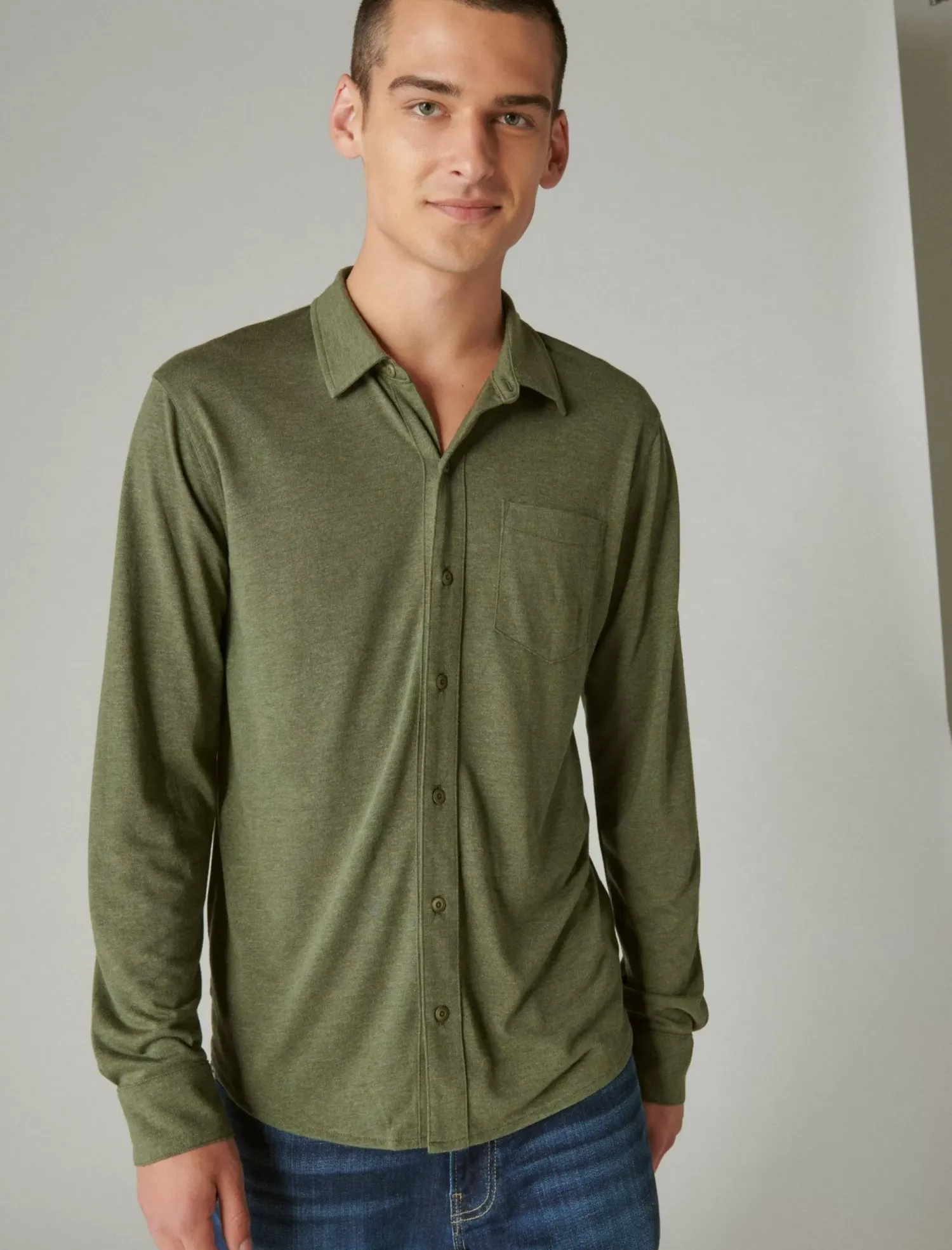 Lucky Brand tencel jersey shirt 310 olive*MEN Button-Downs