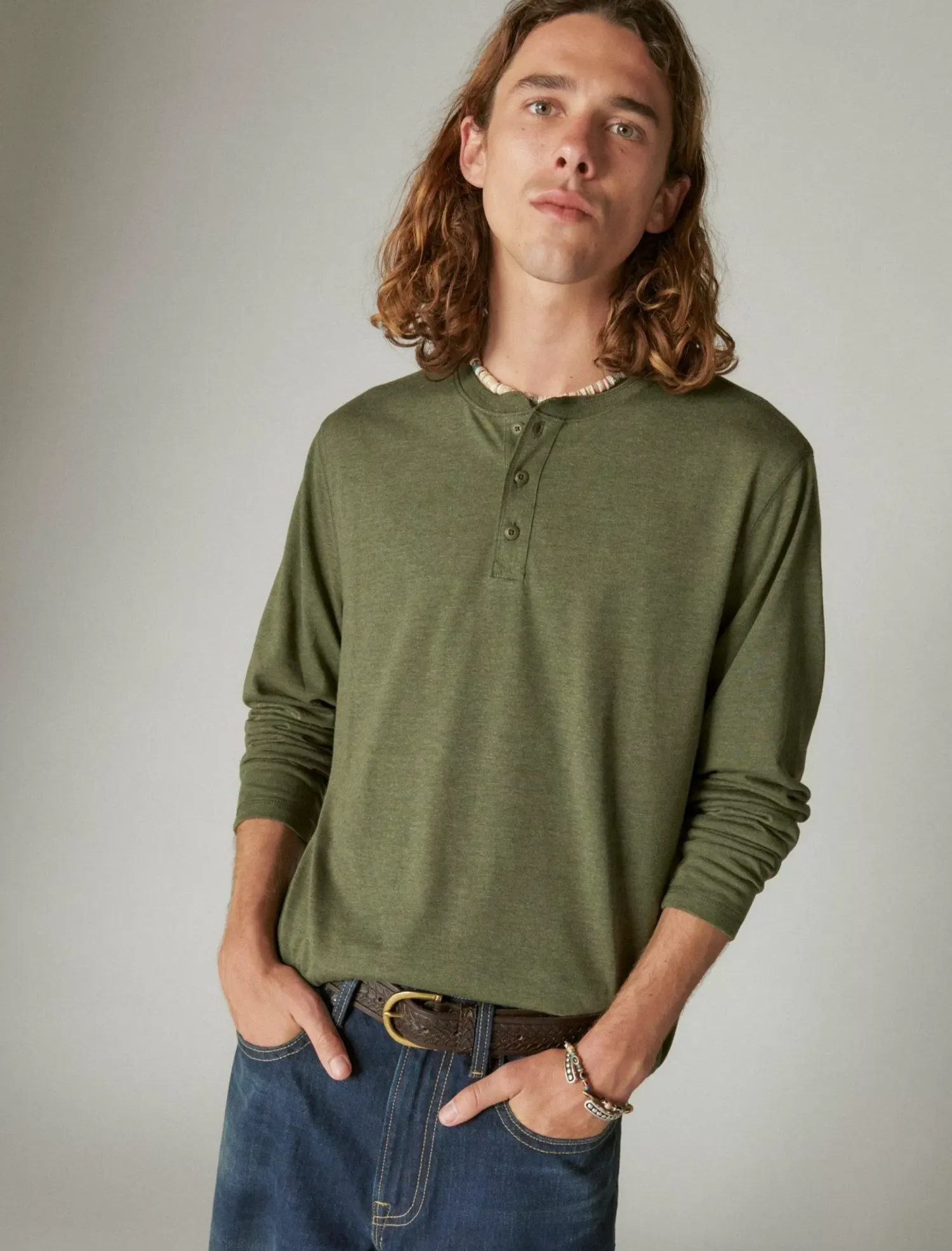 Lucky Brand tencel long sleeve henley 310 olive*MEN Shirts & Tops