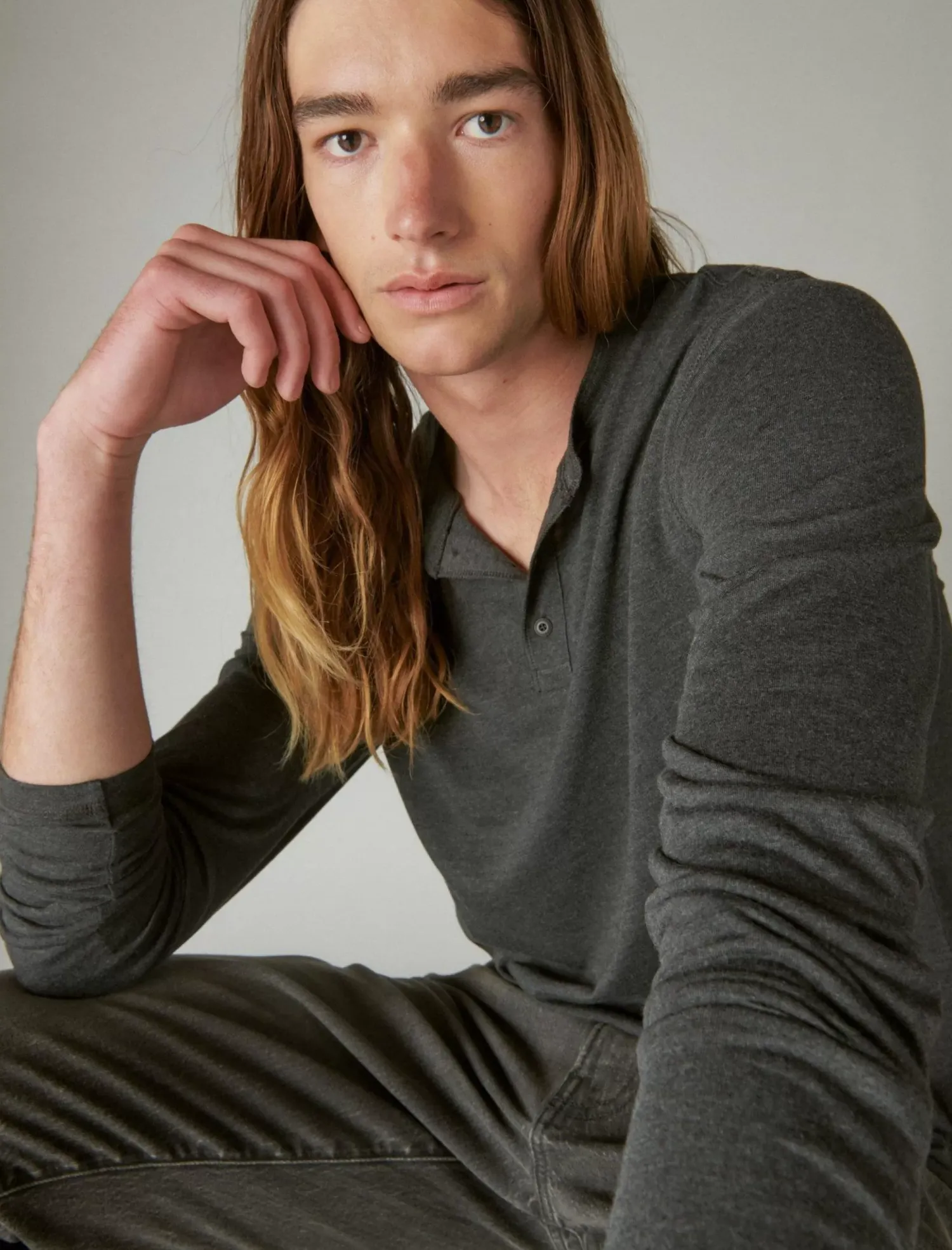 Lucky Brand tencel long sleeve henley charcoal*MEN Shirts & Tops