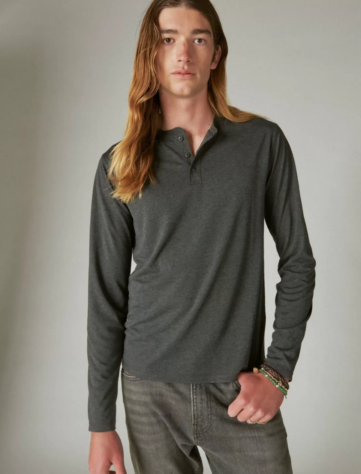 Lucky Brand tencel long sleeve henley charcoal*MEN Shirts & Tops