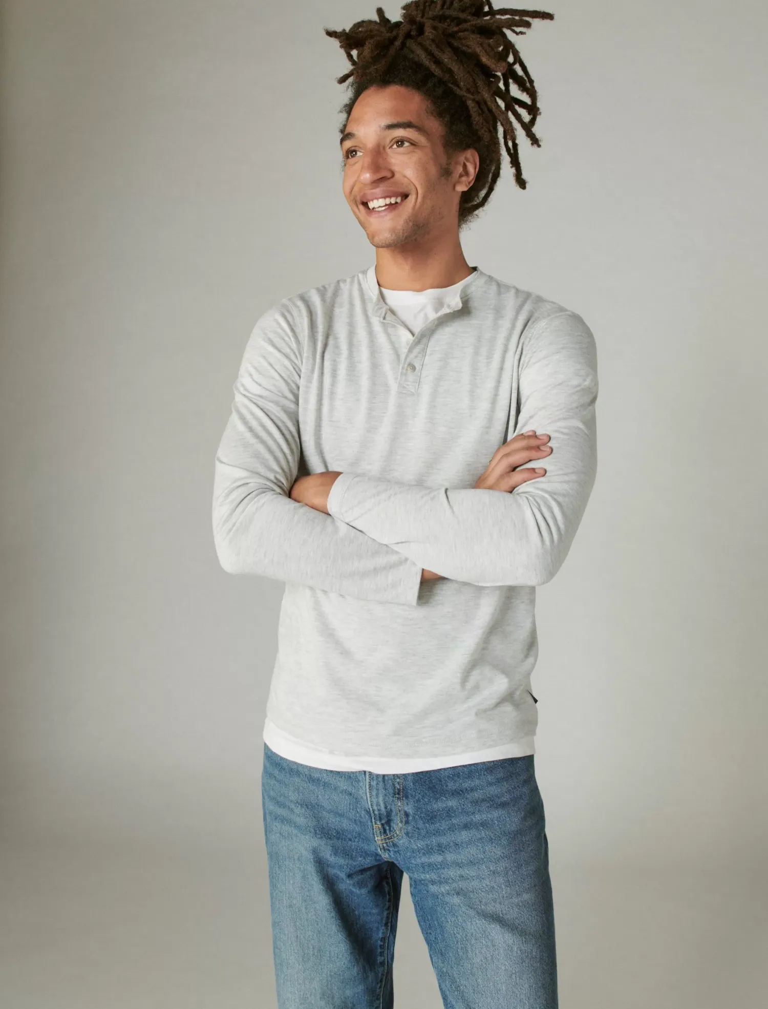 Lucky Brand tencel long sleeve henley heather grey*MEN Shirts & Tops