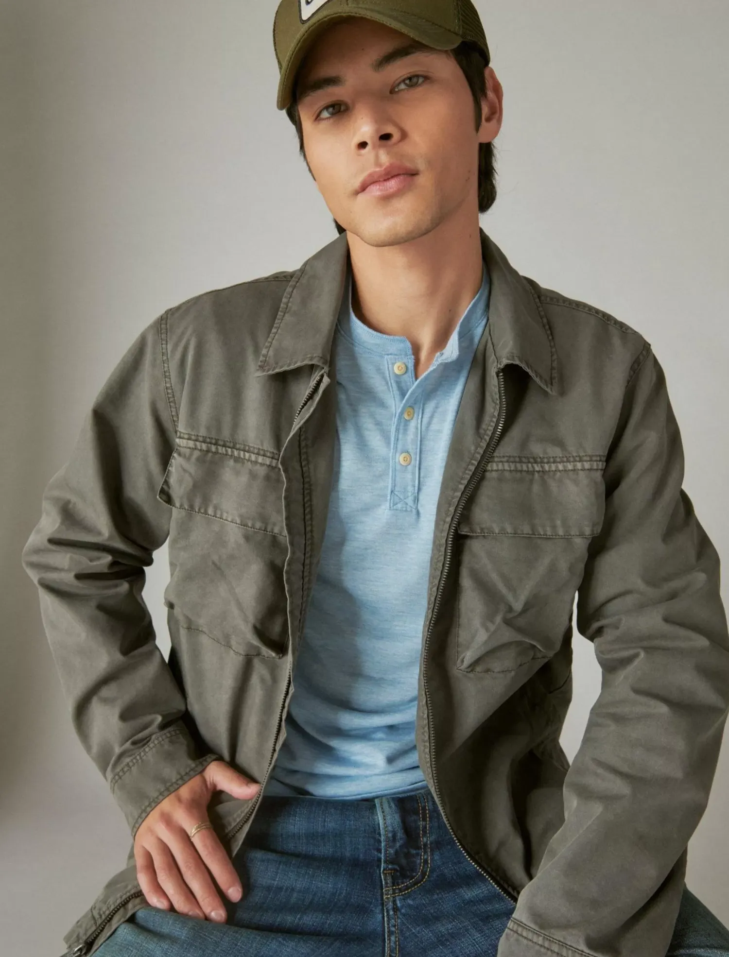 Lucky Brand tencel long sleeve henley blue bell*MEN Shirts & Tops