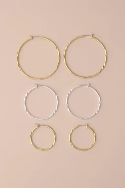 Lucky Brand textured hoop sets two tone*WOMEN Jewelry