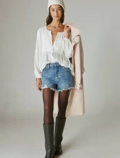 Lucky Brand textured pintuck blouse whisper white*WOMEN Blouses