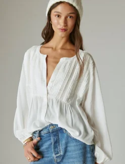 Lucky Brand textured pintuck blouse whisper white*WOMEN Blouses
