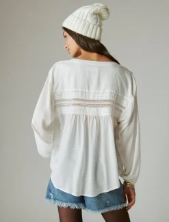 Lucky Brand textured pintuck blouse whisper white*WOMEN Blouses