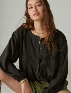 Lucky Brand textured pintuck blouse meteorite*WOMEN Blouses