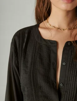 Lucky Brand textured pintuck blouse meteorite*WOMEN Blouses