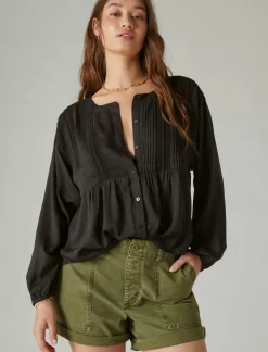 Lucky Brand textured pintuck blouse meteorite*WOMEN Blouses
