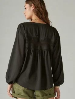 Lucky Brand textured pintuck blouse meteorite*WOMEN Blouses