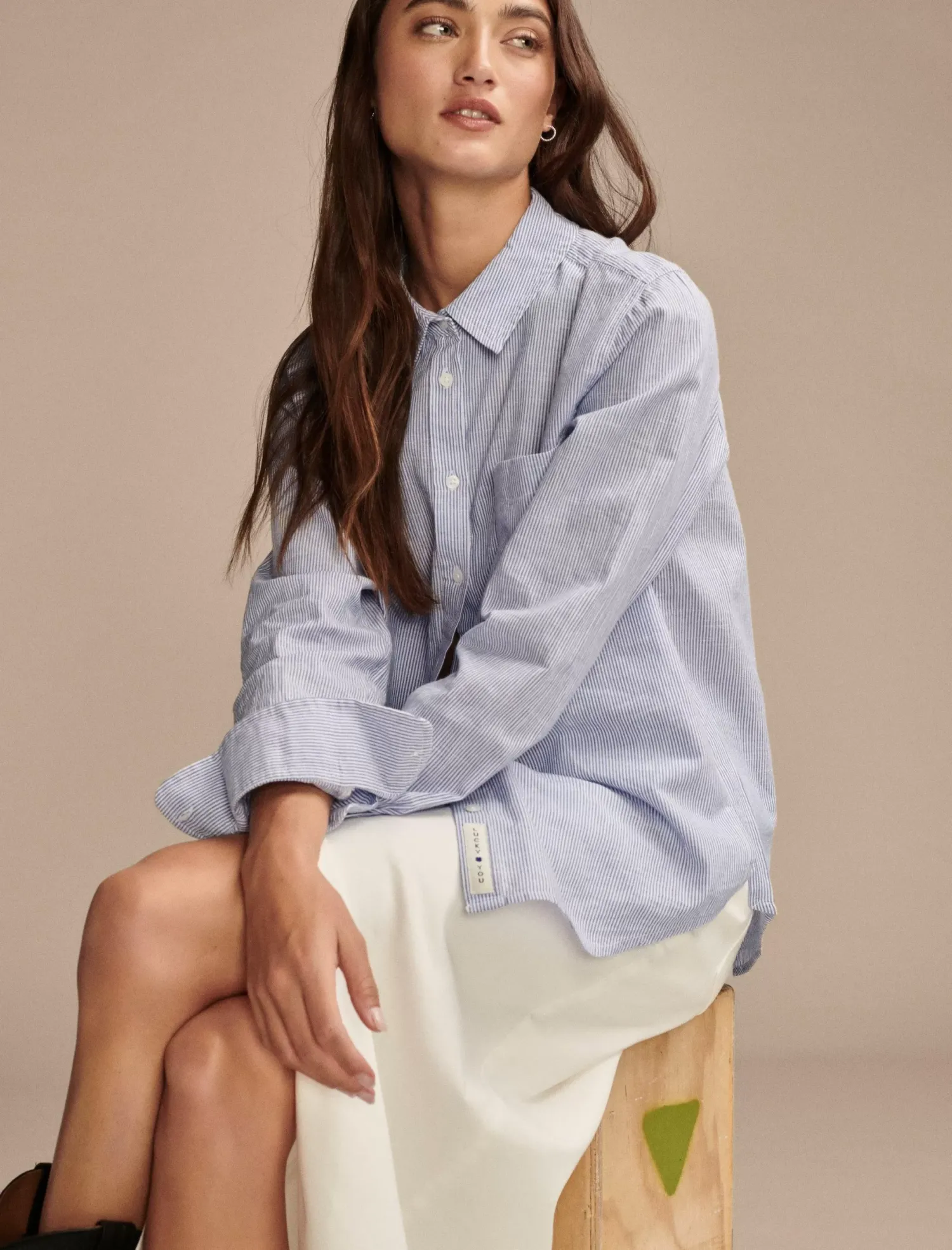 Lucky Brand the boyfriend button-down shirt blue multi*WOMEN Blouses