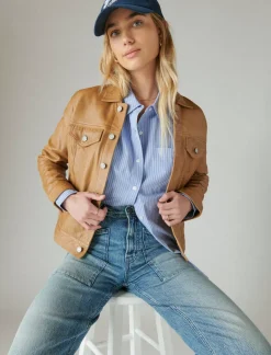 Lucky Brand the oversized poplin button down blue stripe*WOMEN Blouses