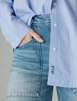 Lucky Brand the oversized poplin button down blue stripe*WOMEN Blouses