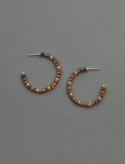 Lucky Brand tigers eye beaded hoop earring gold*WOMEN Jewelry