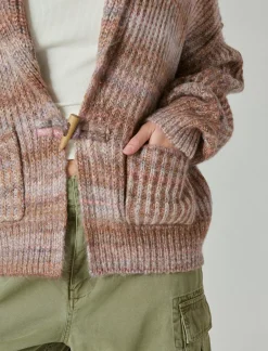 Lucky Brand toggle front spacedye cardigan taupe multi*WOMEN Sweaters & Sweatshirts
