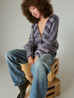 Lucky Brand toggle front spacedye cardigan berry conserve multi*WOMEN Sweaters & Sweatshirts