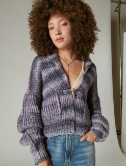Lucky Brand toggle front spacedye cardigan berry conserve multi*WOMEN Sweaters & Sweatshirts