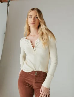 Lucky Brand trim mix henley cream*WOMEN Knit Tops