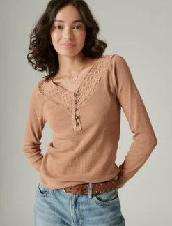 Lucky Brand trim mix henley thrush*WOMEN Knit Tops