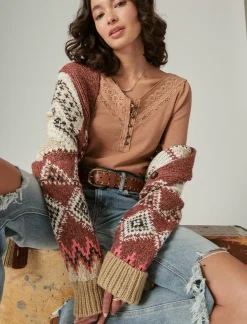 Lucky Brand trim mix henley thrush*WOMEN Knit Tops