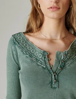 Lucky Brand trim mix henley balsam green*WOMEN Knit Tops
