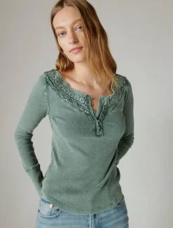 Lucky Brand trim mix henley balsam green*WOMEN Knit Tops