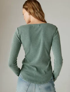 Lucky Brand trim mix henley balsam green*WOMEN Knit Tops