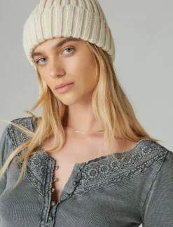 Lucky Brand trim mix henley asphalt*WOMEN Knit Tops
