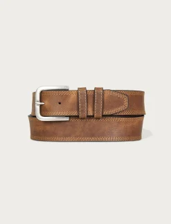 Lucky Brand triple needle stitch leather belt medium brown*MEN Belts