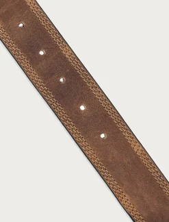 Lucky Brand triple needle stitch leather belt medium brown*MEN Belts